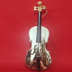 Gold Tone Miniature Violin Decorative Christmas Tree Ornament